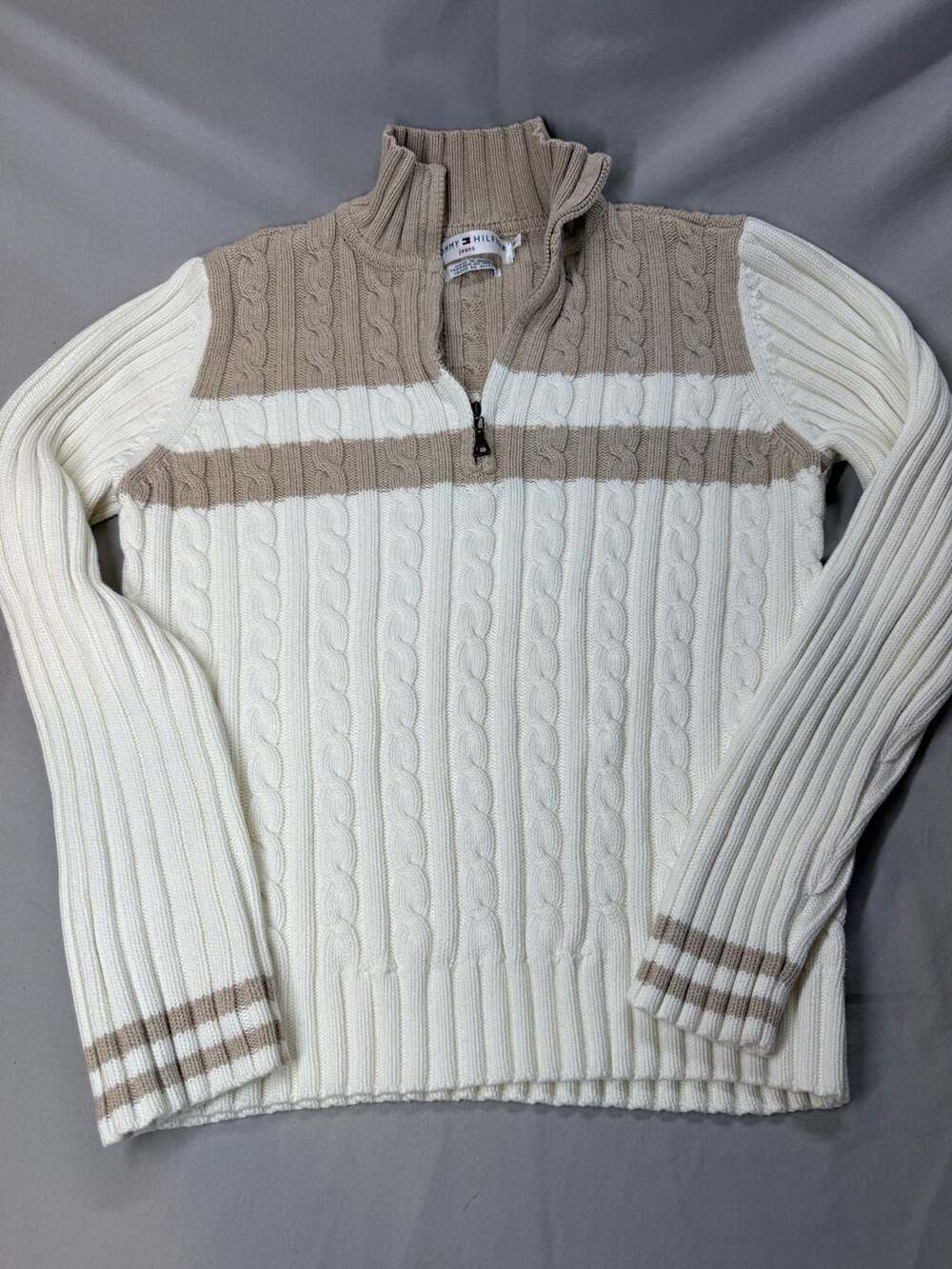 Vintage Y2k Tommy Hilfiger Jeans Quarter Zip Cable Knit Sweater Size L/G